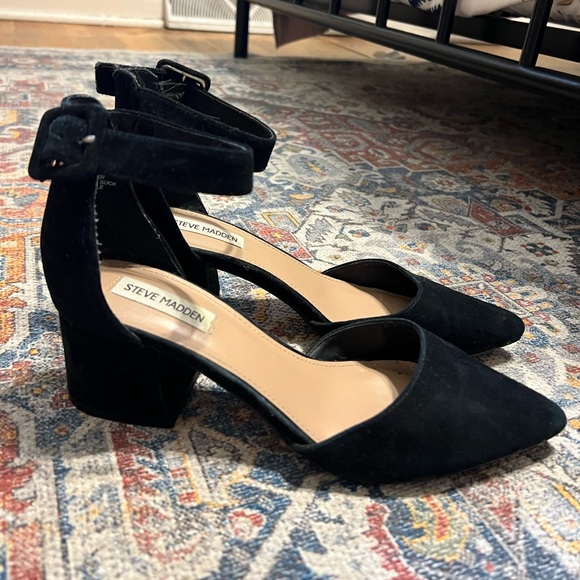 Steve Madden Shoes - STEVE MADDEN | Dianna Black Suede Leather Ankle Strap Heel